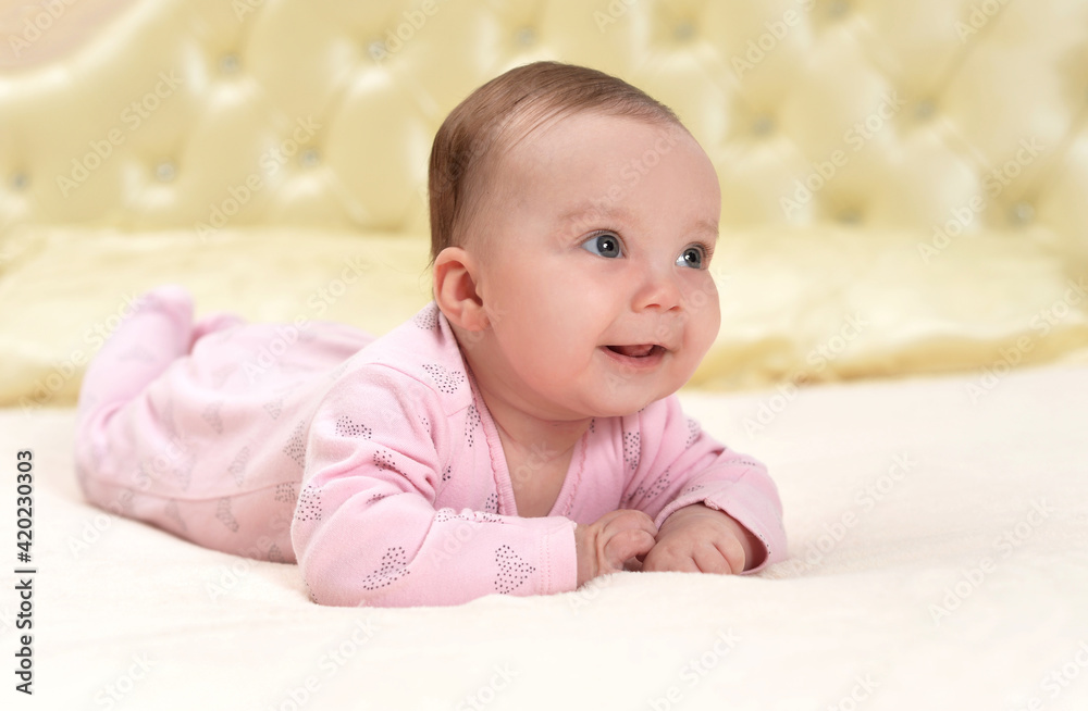 cute little baby girl  on bed