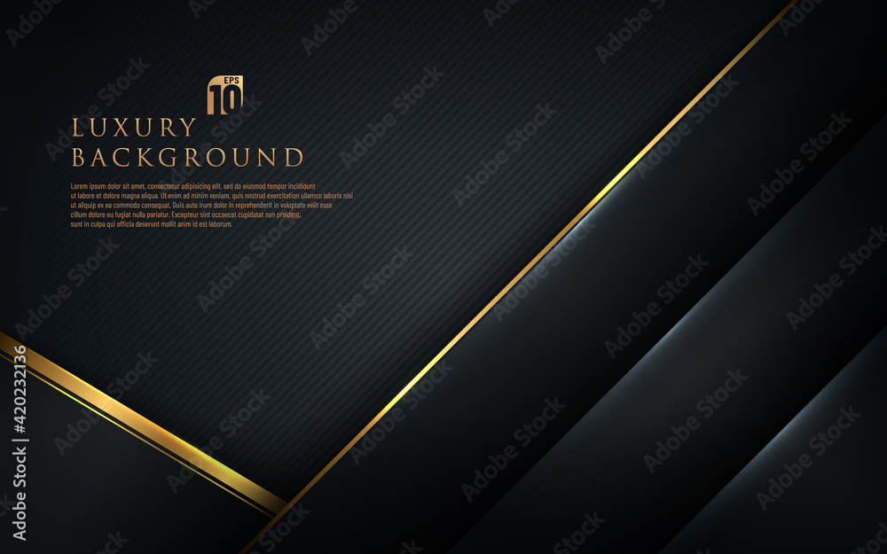 Abstract template black geometric diagonal with golden border on dark ...