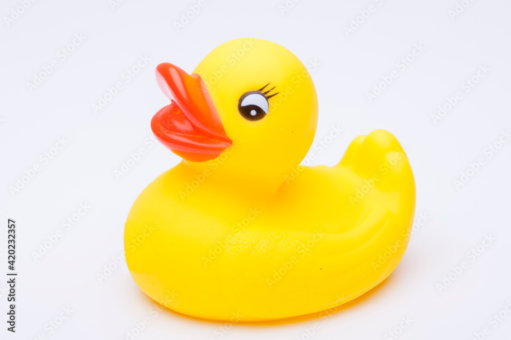 Yellow rubber duck for a kid's bath time, isolated on white background Yellow rubber duck for a kid's bath time, isolated on white background
