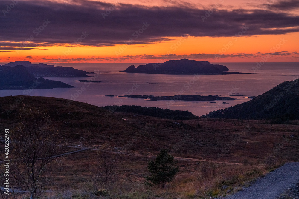 Norwegian landscape after sunset.