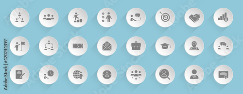 headhunting vector icons on round puffy paper circles with transparent shadows on blue background. headhunting stock vector icons for web, mobile and user interface design