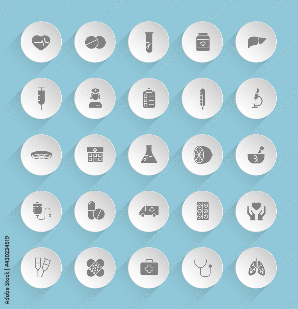 medical vector icons on round puffy paper circles with transparent shadows on blue background. healthcare stock vector icons for web, mobile and user interface design medical vector icons on round puffy paper circles with transparent shadows on blue background. healthcare stock vector icons for web, mobile and user interface design