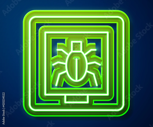 Glowing neon line Insects in a frame icon isolated on blue background. Herbarium. Vector