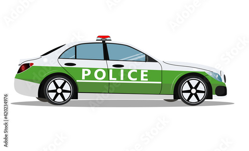 Police car  side view isolated on white background. Police patrol transport. illustration