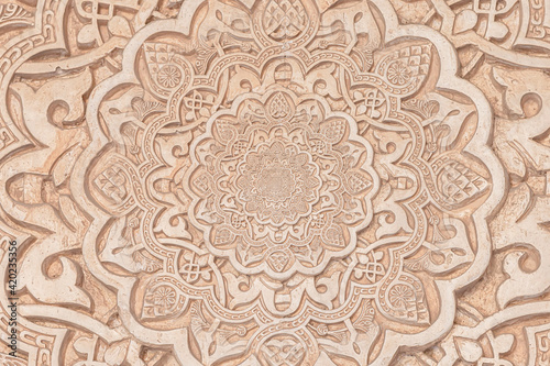 Arab background remanding to Islam culture. Design created using droste effect on a 13th century architectural detail in a mosque.