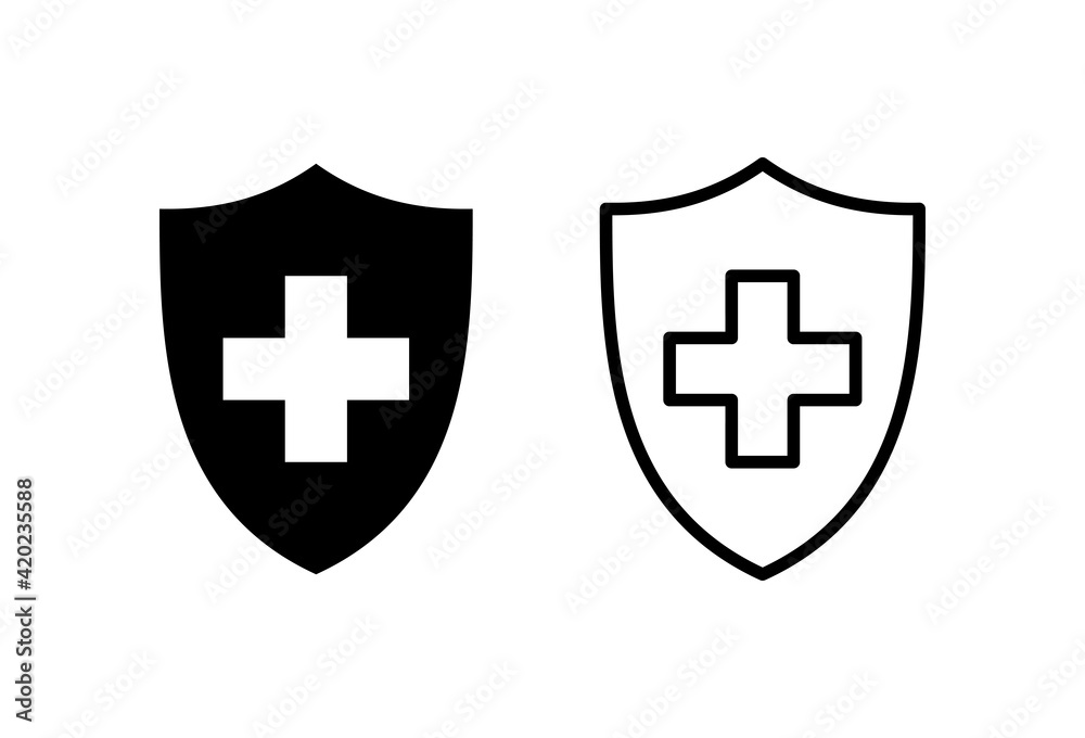 Health insurance icon set. Insurance health document icon Health insurance icon set. Insurance health document icon