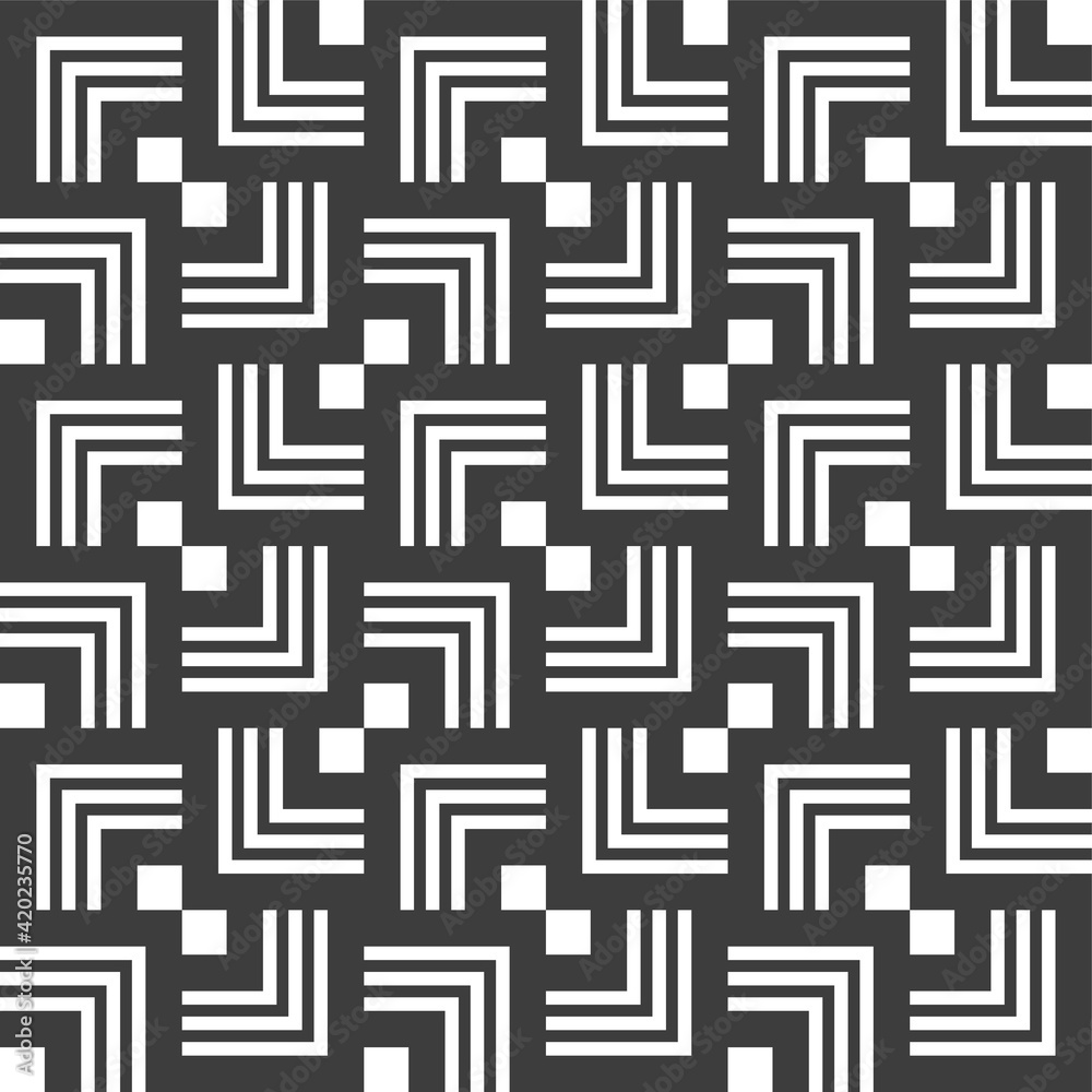 Abstract lines mosaic pattern. Modern stylish texture. Repeating geometric tiles with striped elements. Monochrome trellis. Vector background.