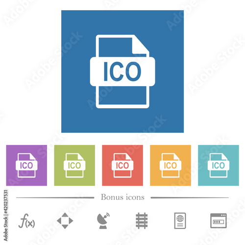 ICO file format flat white icons in square backgrounds
