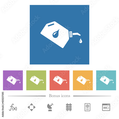 Oiler with oil drop flat white icons in square backgrounds
