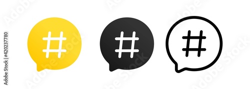 Hashtag icon set. Social media concept. Popular trend. Blogging. Vector EPS 10. Isolated on white background