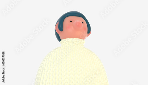 3D Bright people portrait - 3D render design concept illustration of a plastuc doll of a young man, face and shoulders avatar. User picture volumetric icon photo