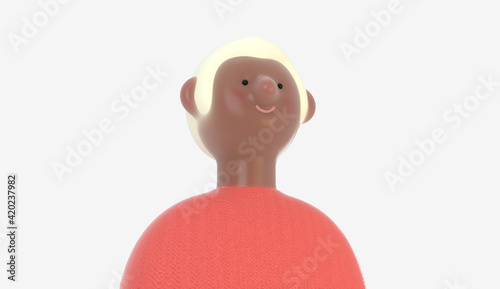 3D Bright people portrait - 3D render design concept illustration of a plastuc doll of a young man, face and shoulders avatar. User picture volumetric icon