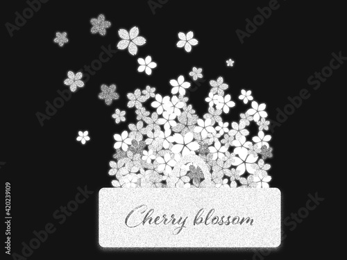 バスケットから風で飛び出す桜の花　描画