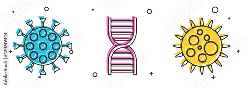 Set Virus, DNA symbol and Virus icon. Vector