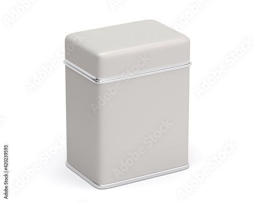 Blank tall tin box food bulk products container for packaging design mock up. 3d render © welcomeinside