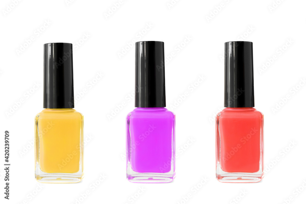Three color of nail polish isolated on a white background Three color of nail polish isolated on a white background