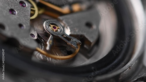 Wallpaper Mural Internal working mechanism of the wristwatch with a rapidly rotating pendulum and gears. 4k clock close up with shallow depth of field Torontodigital.ca