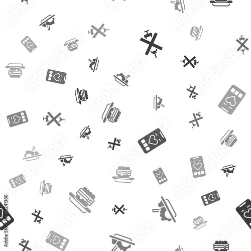 Set No doping syringe, Healthy food, Mobile with heart rate and Junk on seamless pattern. Vector
