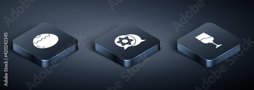 Set Isometric Jewish sweet bakery, goblet and Star of David icon. Vector