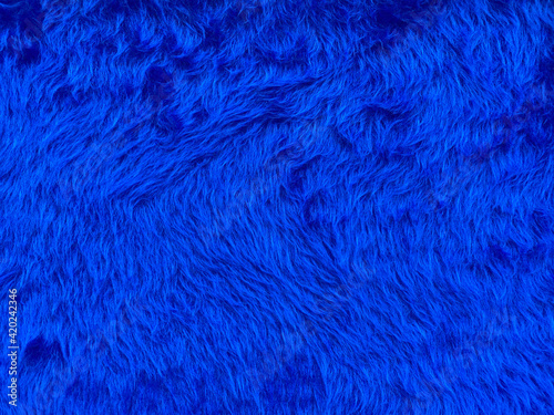 Close up abstract Fluffy Navy Blue wool texture and background, cotton wool. Fashionable color.Decorative dyed sheepskin with copy space.
