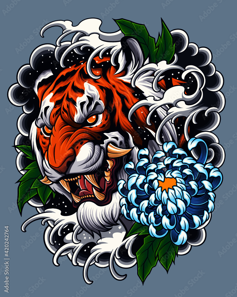 Japanese Tiger Tattoo Design In Vintage Look Royalty Free SVG, Cliparts,  Vectors, and Stock Illustration. Image 182033450.