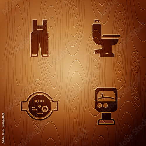 Set Pressure water meter, Work overalls, Water and Toilet bowl on wooden background. Vector