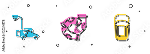 Set Lawn mower, Socks and Bucket with rag icon. Vector