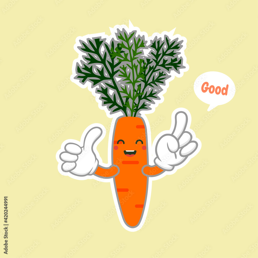 Carrot cartoon character isolated on color background. Healthy food funny mascot vector illustration in flat design. food, vegan, vegetarian, and vegetable concept.Orange carrot logo icon Carrot cartoon character isolated on color background. Healthy food funny mascot vector illustration in flat design. food, vegan, vegetarian, and vegetable concept.Orange carrot logo icon