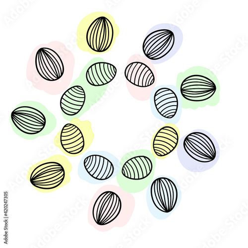 frame made of easter eggs doodle style with color spot. vector illustration hand drawing
