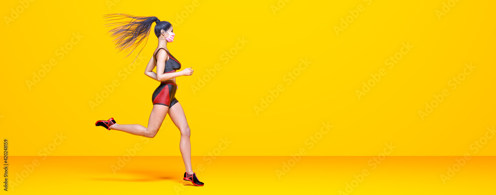 Woman athlete runs.