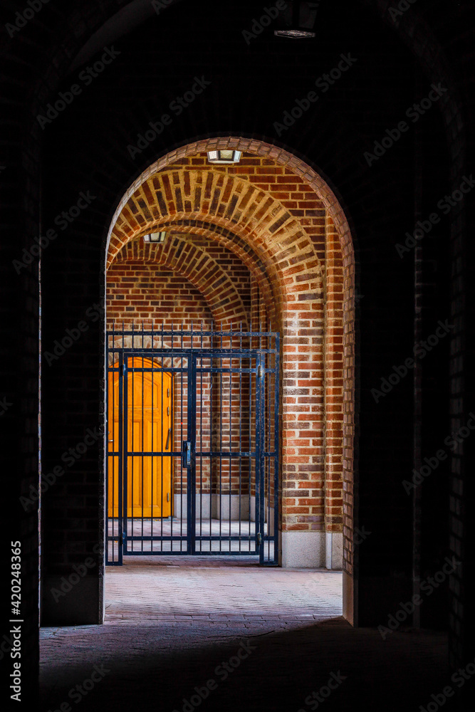 Stockholm, Sweden an archway in an outdoor corridor at the Stockholm Stadion Olympic stadium. Stockholm, Sweden an archway in an outdoor corridor at the Stockholm Stadion Olympic stadium.