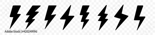 Photo Lightning bolt icon set, Thunderbolt isolated on transparent  background, flash