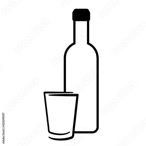 Silhouette of vodka bottle and glass