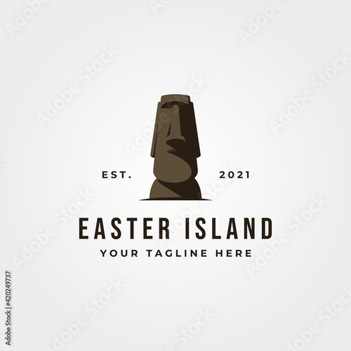 moai statue icon logo vector object illustration design, easter island landmark logo design photo