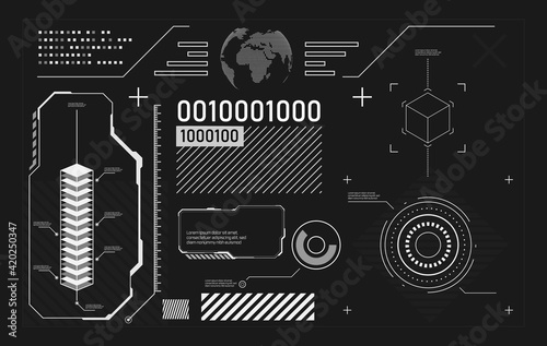 Vector HUD graphic in futuristic style. High tech interface elements for your design. Digital touch screen. Sci-fi user interface builder collection.