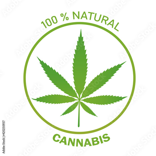 Cannabis or hemp leaf logo vector design, 100% natural source of CBD (Cannabidiol) for medical and herbal drug