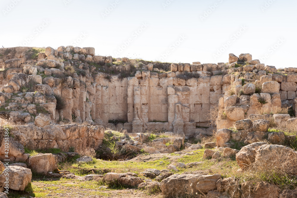 The ruins  of the outer part of the palace of King Herod - Herodion,in the Judean Desert, in Israel