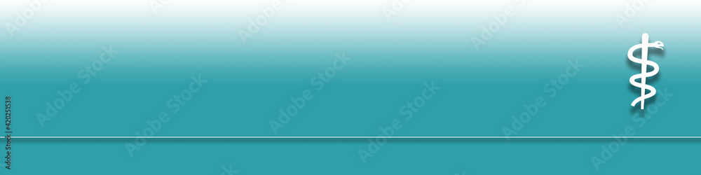 Breiter Hintergrund oder Banner in türkis hellblau mit dem Symbol eines Äskulapstab