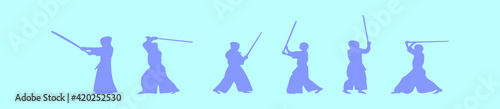 set of kendo sports cartoon icon design template with various models. vector illustration isolated on blue background