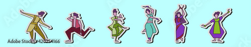 set of india dance cartoon icon design template with various models. vector illustration isolated on blue background