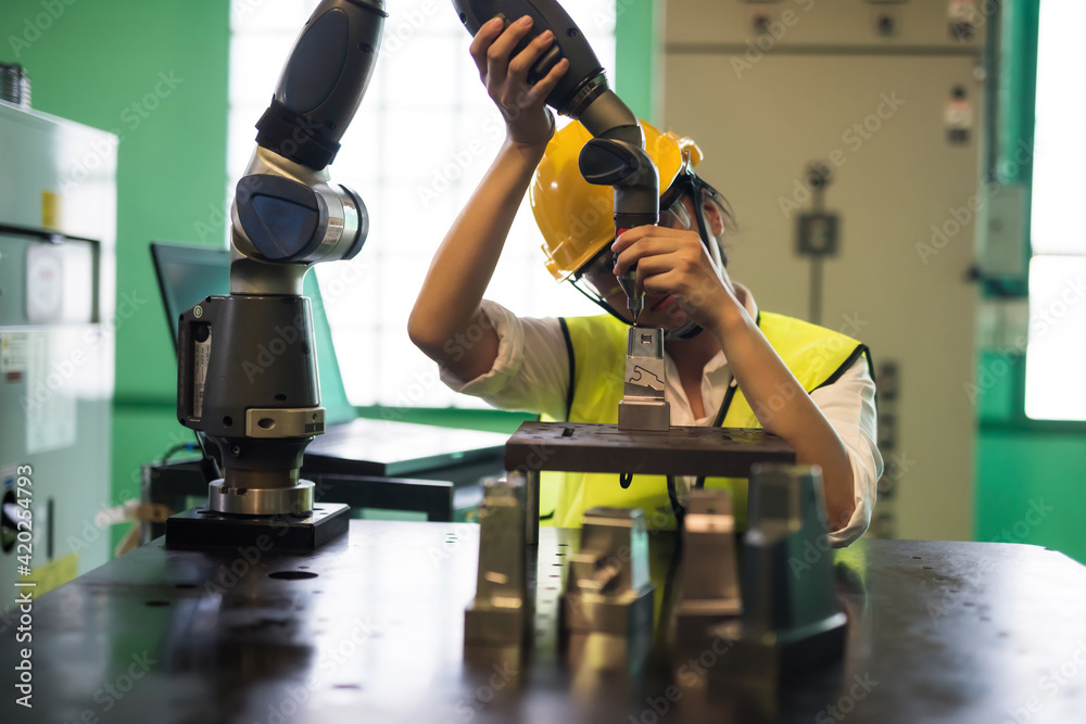 Fototapeta premium engineer inspector check automated lache robot arm