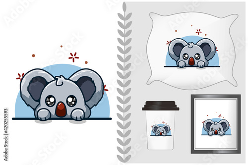 Mockup little cute koala cartoon illustration