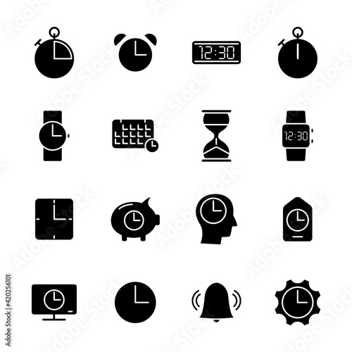 time and clock silhouette vector icons isolated on white. time and clock icon set for web, mobile apps, ui design and print