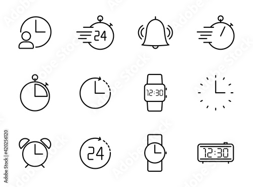 time and clock outline vector icons isolated on white. time and clock icon set for web and ui design, mobile apps and print products