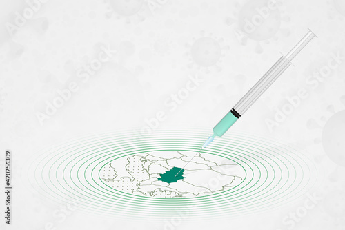 Serbia vaccination concept, vaccine injection in map of Serbia. Vaccine and vaccination against coronavirus, COVID-19.