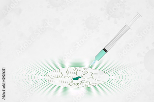 Albania vaccination concept, vaccine injection in map of Albania. Vaccine and vaccination against coronavirus, COVID-19.