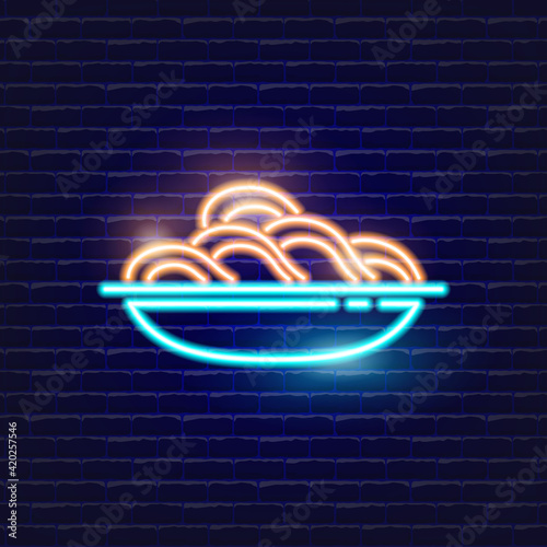 Plate noodles neon icon. Glowing Vector illustration icon for mobile, web and menu design. Food concept