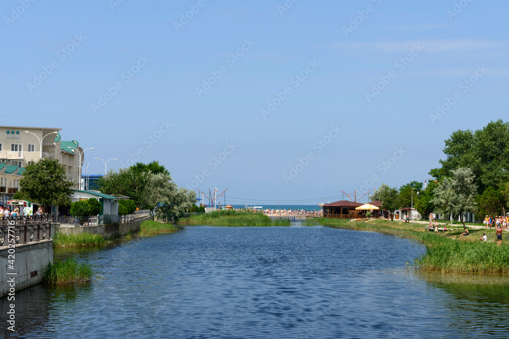 Anapka river estuary in Anapa resort, Krasnodar Krai, Russia.