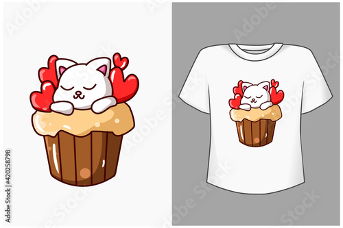 Mockup sweet love cupcake cartoon illustration