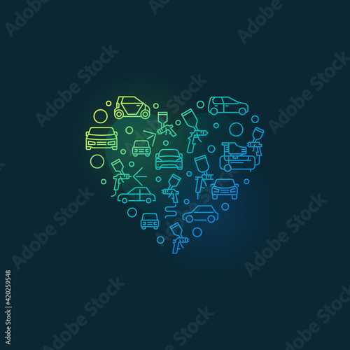 Auto Body Painting Heart vector line colored illustration